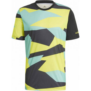 adidas AOP GFX TEE Pánské outdoorové tričko, Žlutá,Černá,Světle modrá, velikost