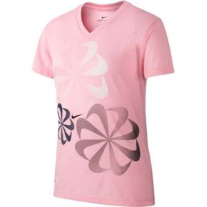 Nike NK DRY LEG TEE V SWOOSH růžová S - Dívčí tričko