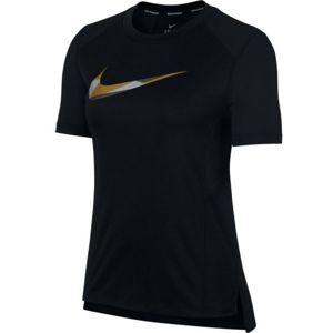 Nike MILER TOP SS METALLIC černá L - Dámské běžecké triko