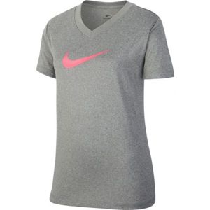 Nike DRY TEE LEG VNECK SWOOSH G Dívčí tričko, šedá, velikost XL