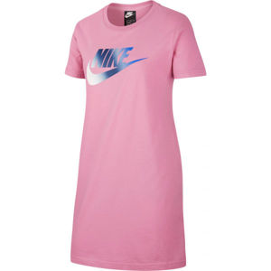 Nike NSW TSHIRT DRESS FUTURA G Dívčí šaty, Růžová,Bílá,Fialová, velikost XS