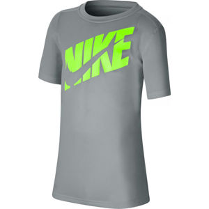 Nike HBR + PERF TOP SS B Chlapecké tréninkové tričko, Šedá,Reflexní neon, velikost S