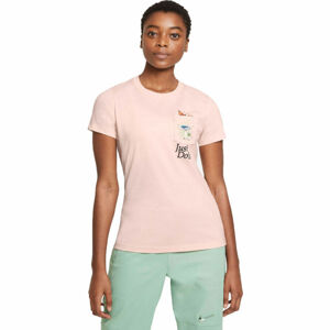 Nike NSW TEE REG SS PKT NATURE BIE W Dámské tričko, Růžová,Černá, velikost XS