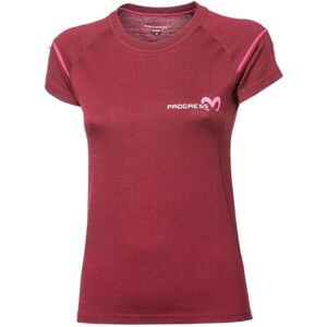 PROGRESS MW NKRZ Dámské merino triko s krátkým rukávem, vínová, velikost XL