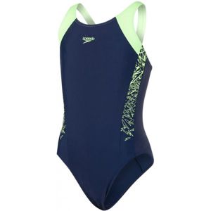 Speedo BOOM SPLICE MUSCLEBACK Dívčí plavky, Tmavě modrá,Světle zelená, velikost 116